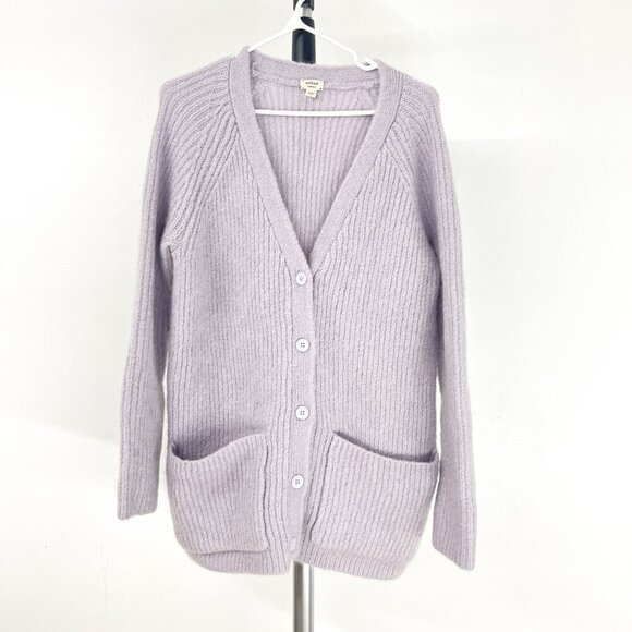 Aritzia Wilfred Mohair Wool Blend Purple Button Down VNeck Long Cardigan Sx XS - Picture 2 of 13